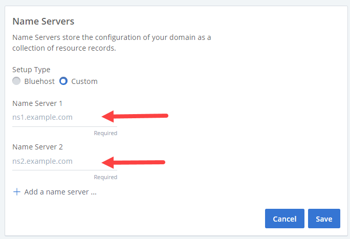 Ustawienia serwera nazw Bluehost