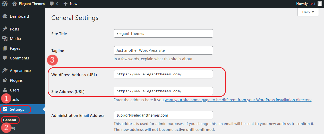WordPress-Einstellungen – Allgemein – Website-URL – www vs. nicht-www