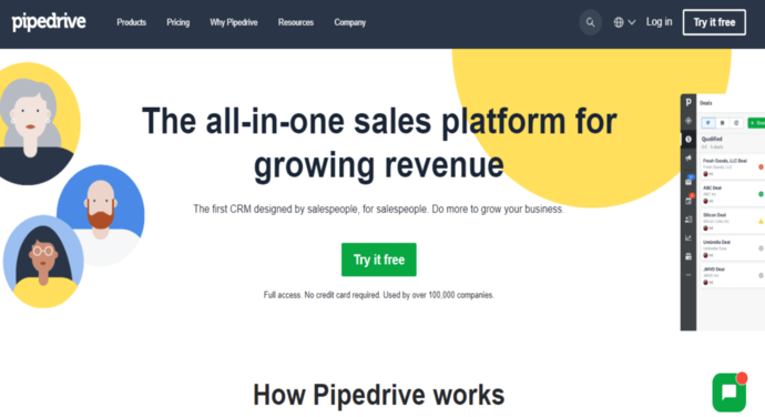 Pipedrive CRM 軟件主頁