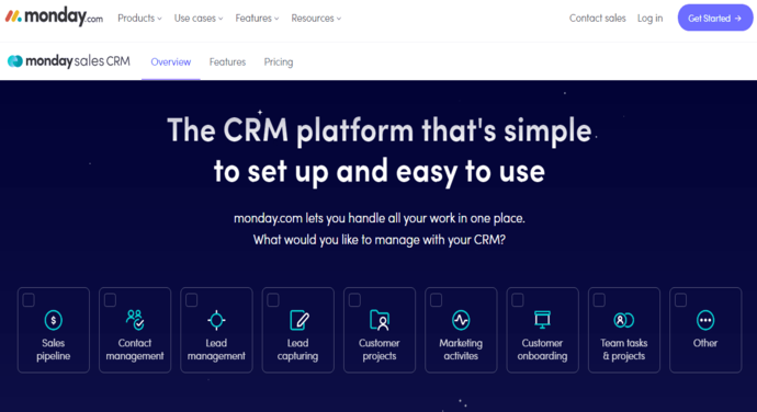 Monday.com CRM 軟件主頁