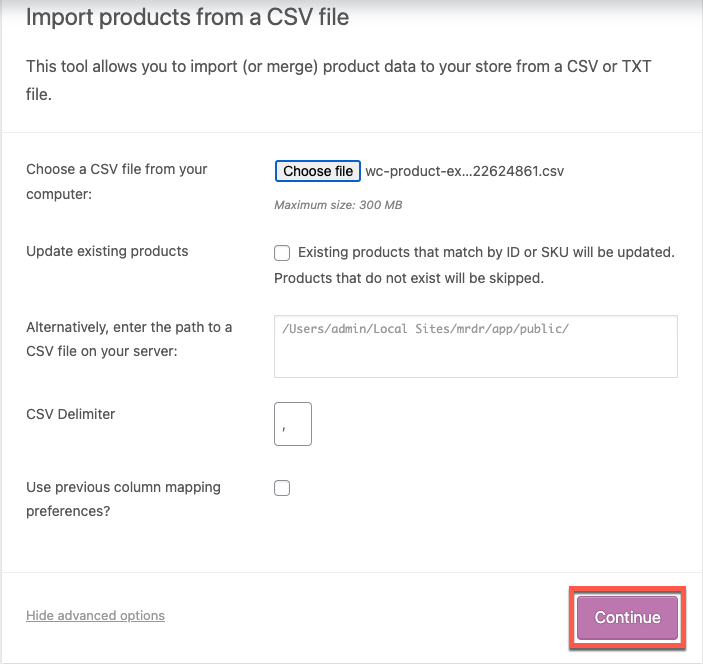 استيراد منتجات الاشتراك من ملف csv