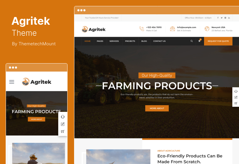 Agritek 테마 - 농업, 낙농장 및 원예 WordPress 테마