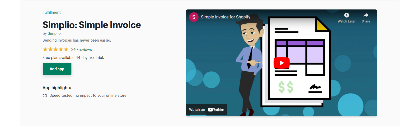 Simplio - Shopify-Rechnungs-App