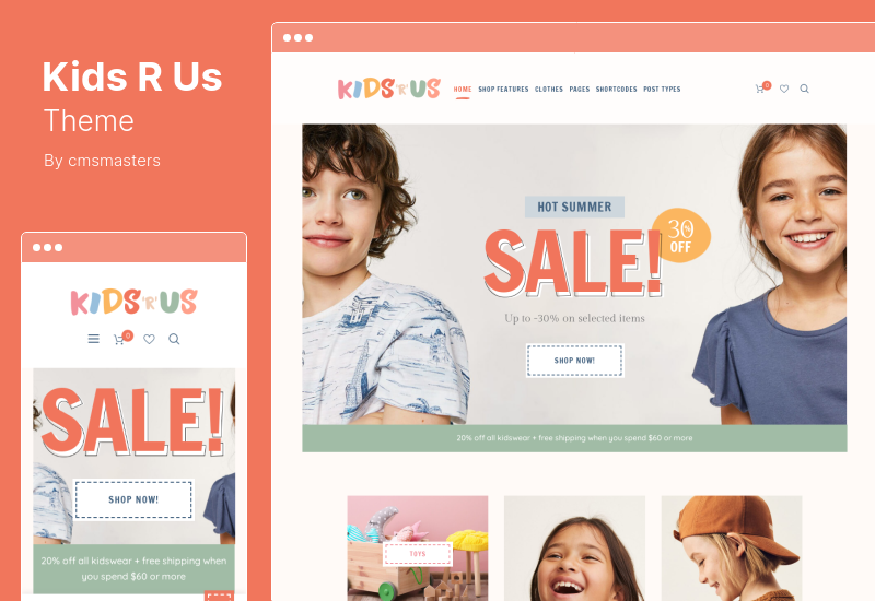Kids R Us テーマ - おもちゃ屋と子供服店の WordPress テーマ