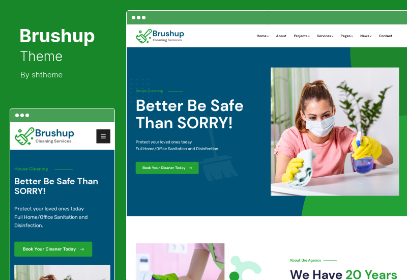 Brushup 테마 - 청소 서비스 회사 WordPress 테마