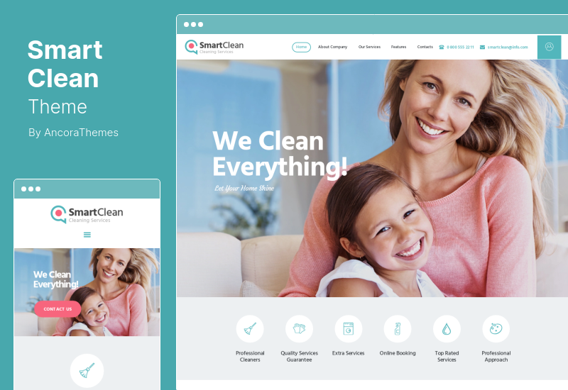 SmartClean 테마 - 가사, 세탁 및 청소 회사 WordPress 테마