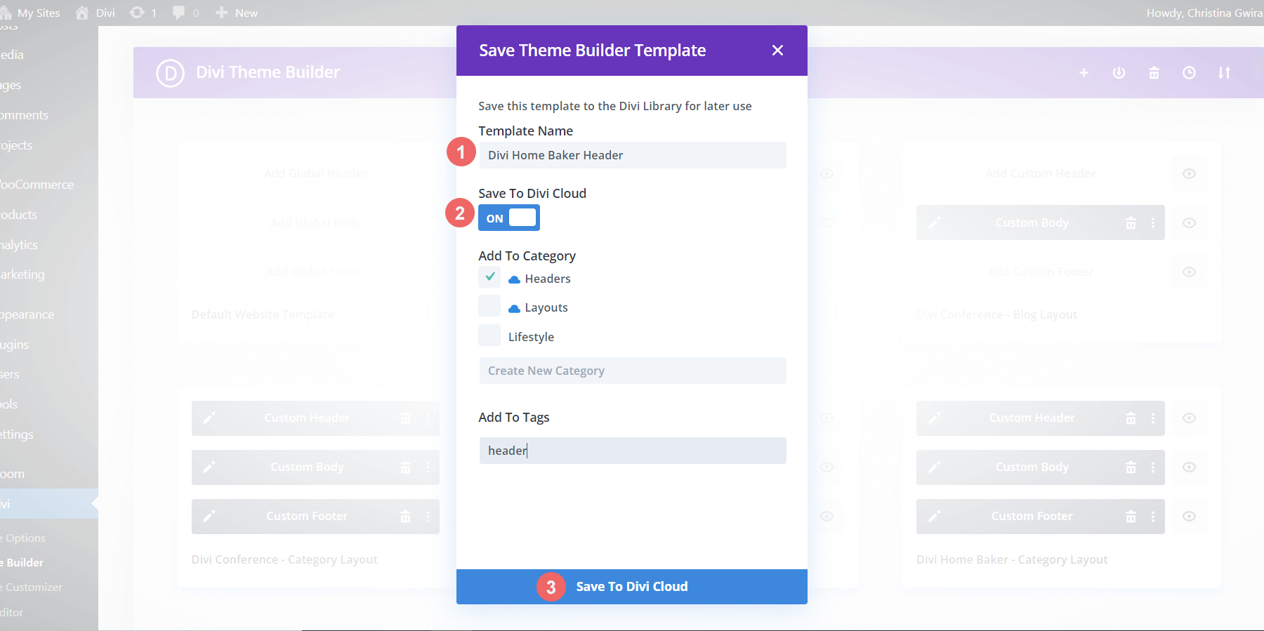احفظ القالب الخاص بك في Divi Cloud
