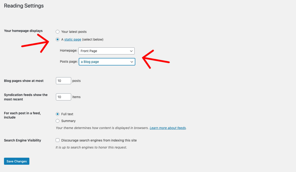 Schritt 4 Leseeinstellung zum Erstellen einer WordPress-Website