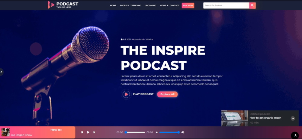 Pagina iniziale della demo del tema del podcast audio