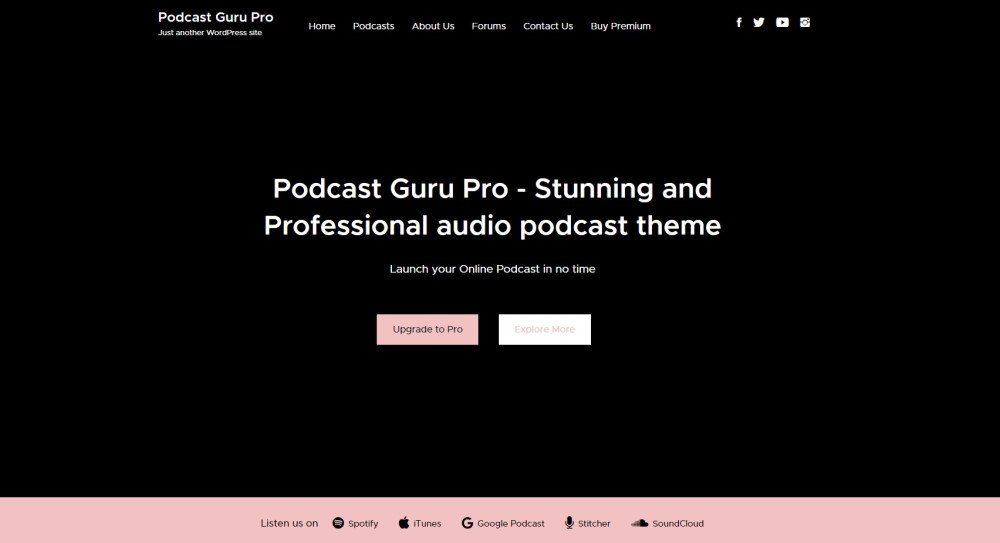 demo della home page del tema del guru del podcast