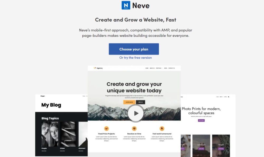 Pagina iniziale del tema WordPress di Neve