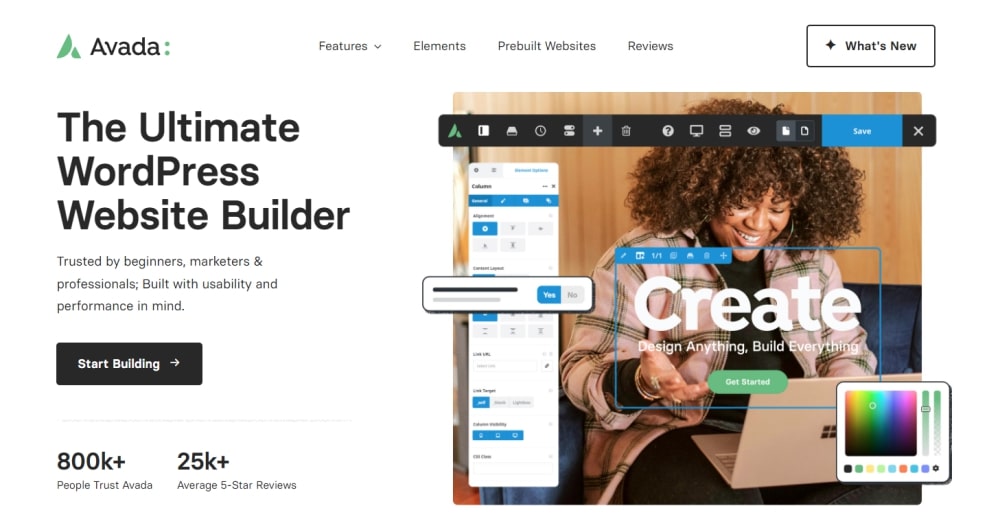 Pagina iniziale del tema Avada WordPress