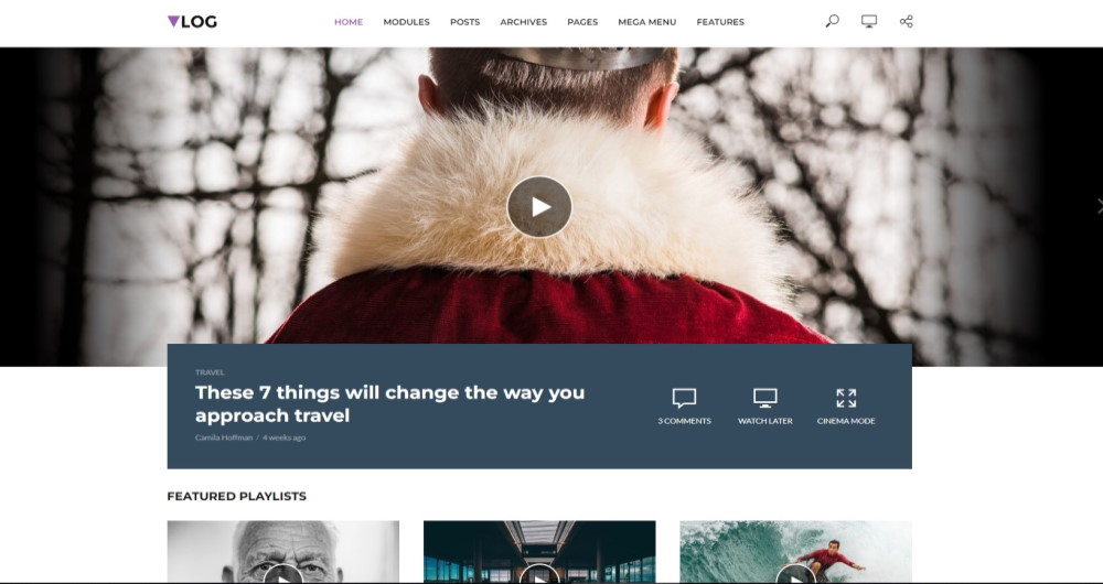 Pagina iniziale della demo del tema Vlog WordPress