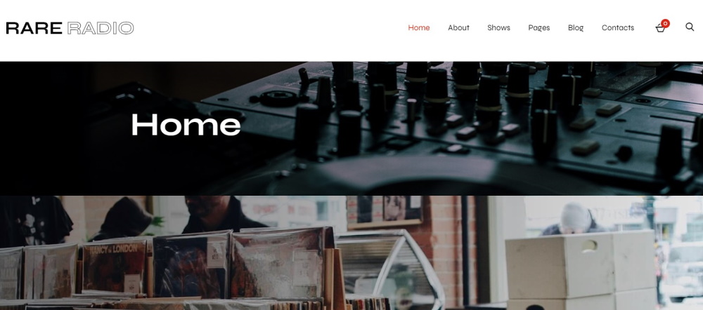 Rara home page del tema WordPress della radio
