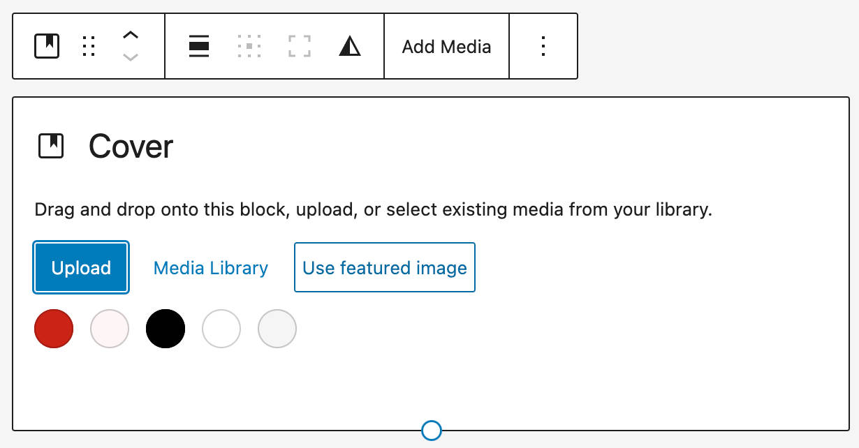 Gambar yang menunjukkan kemampuan untuk menggunakan Gambar Unggulan di placeholder blok Sampul