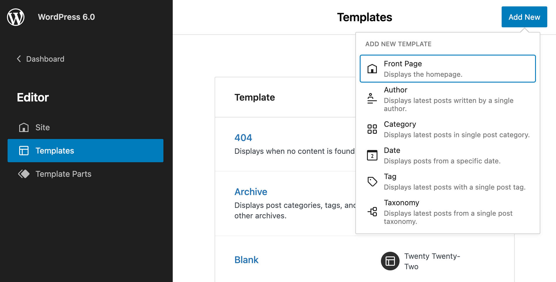 Menambahkan template baru di WordPress 6.0
