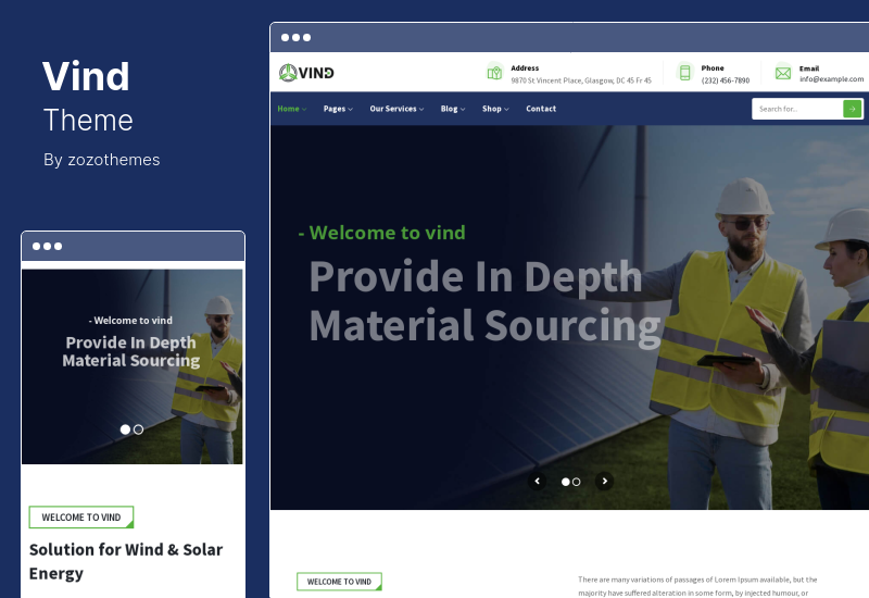 Tema Vind - Tema WordPress per l'energia solare