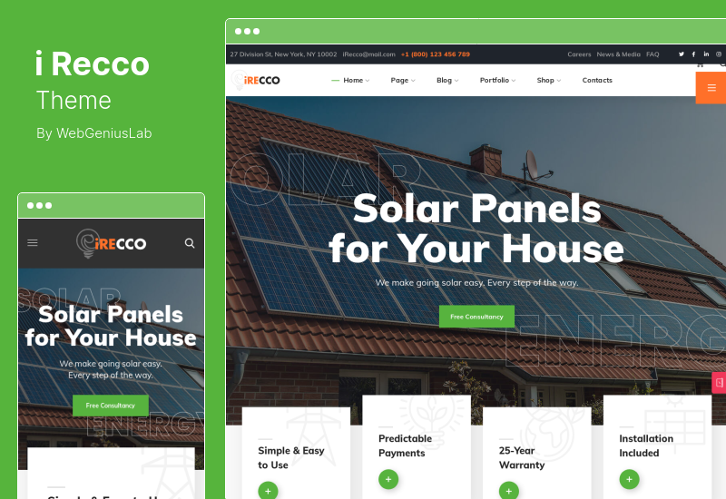Tema iRecco - Tema WordPress per l'energia eolica e solare