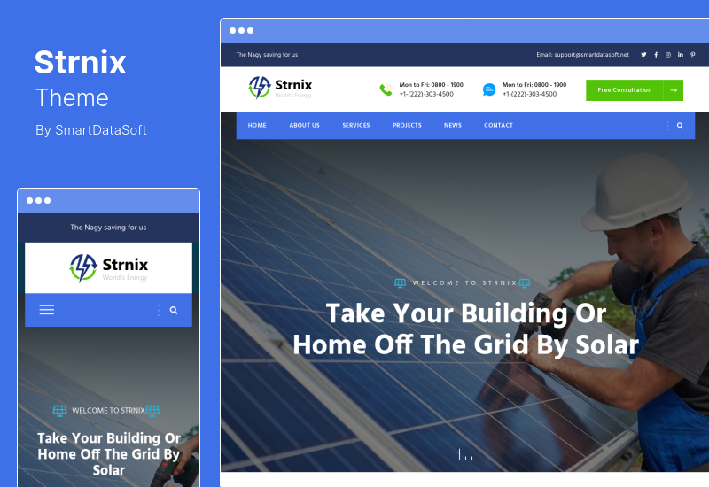 Tema Strnix - Tema WordPress per l'energia solare e verde