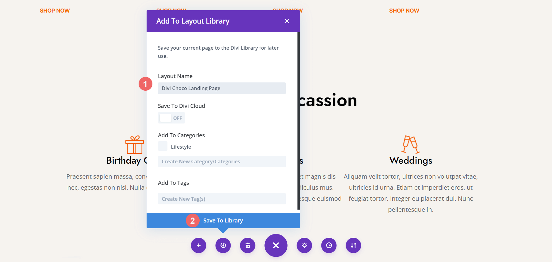 Speichern unseres Layouts in der Divi-Layoutbibliothek