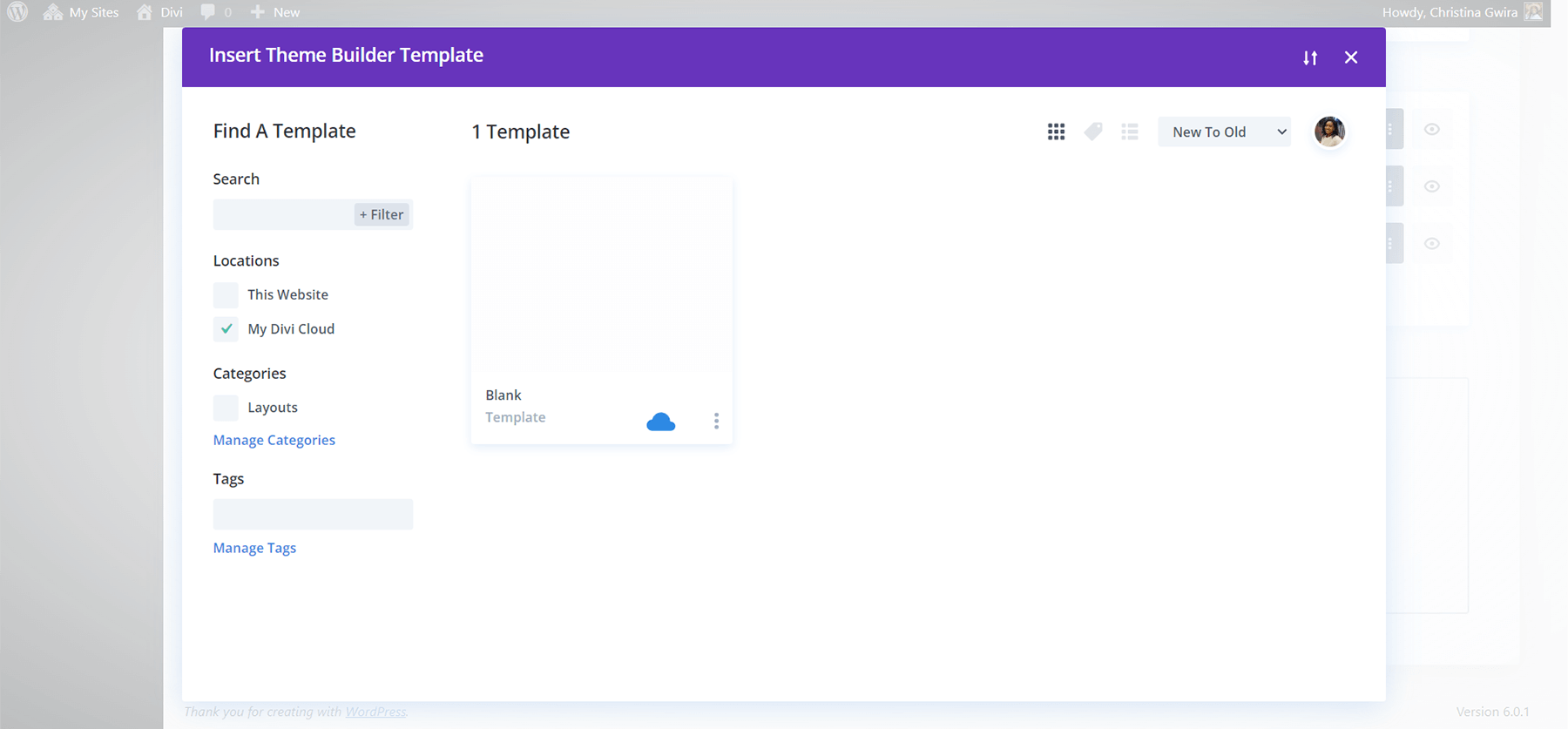 Einfügen von Vorlagen in den Divi Theme Builder