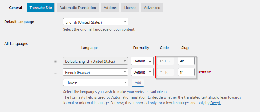 slugs de url de translatepress
