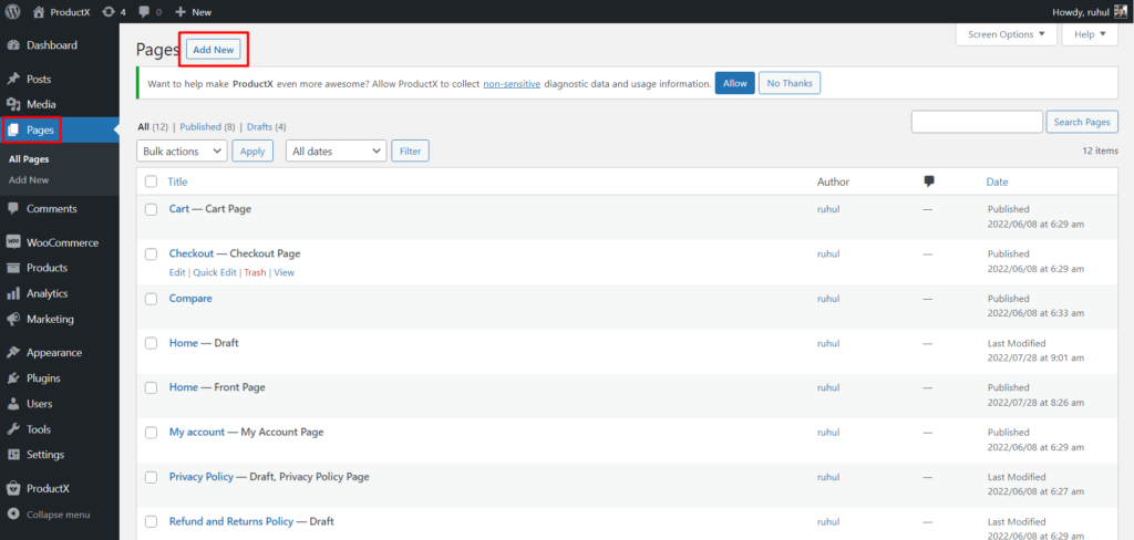 Come visualizzare la griglia delle categorie di prodotti WooCommerce 4 ProductX Add New Pages