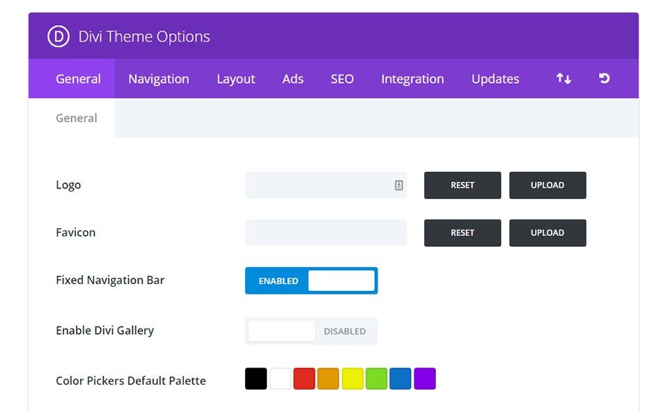 Divi 테마 옵션