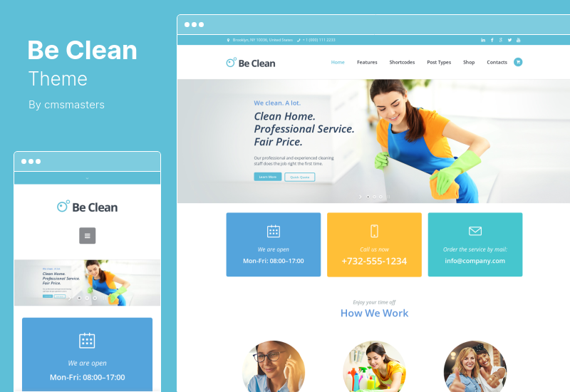 Be Clean 테마 - 청소 회사, 가사도우미 서비스 및 세탁소 WordPress 테마