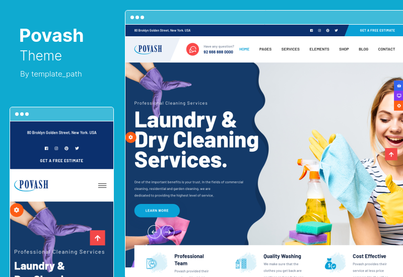 Povash 테마 - 파워 워시 WordPress 테마