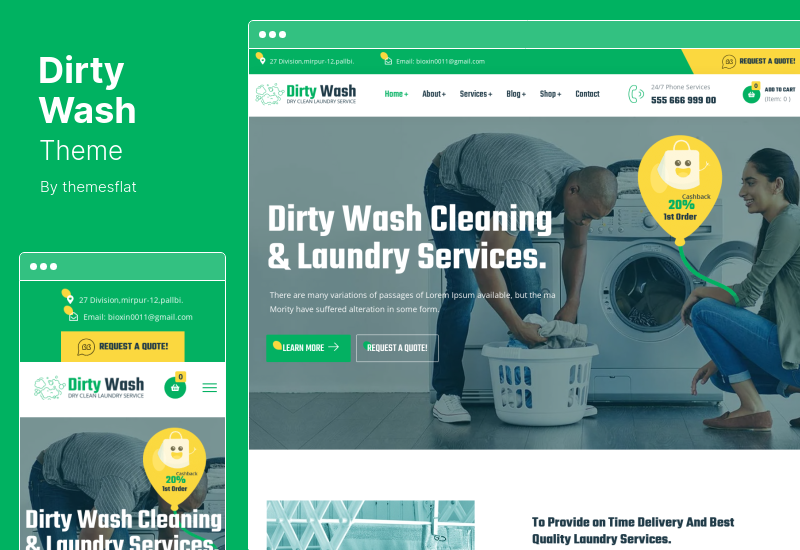 DirtyWash 테마 - 세탁 서비스 WordPress 테마