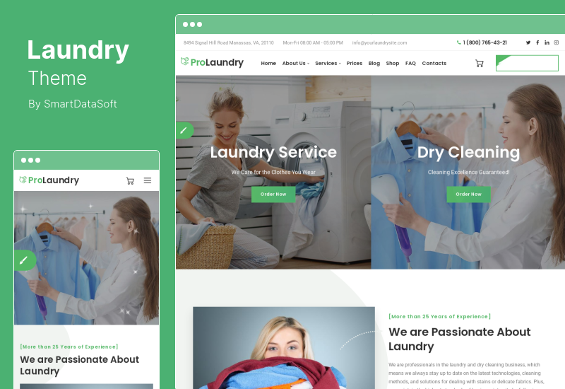 세탁 테마 - 세탁, 드라이클리닝 서비스 WordPress Theme