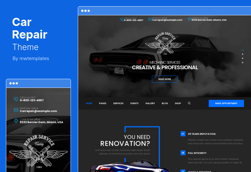 Tema CarRepair - Tema WordPress de Mecânica e Ajuste Automático