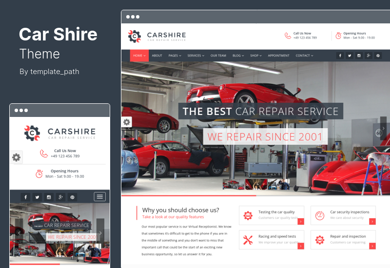 Tema Car Shire - Tema WordPress de mecânico e reparo de automóveis