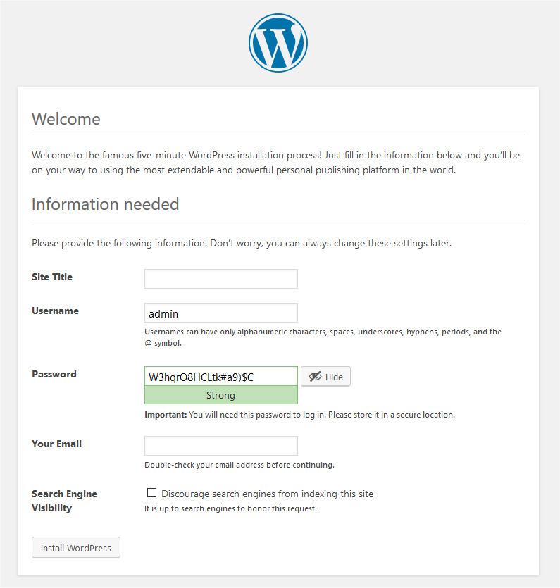 instal perangkat lunak wordpress