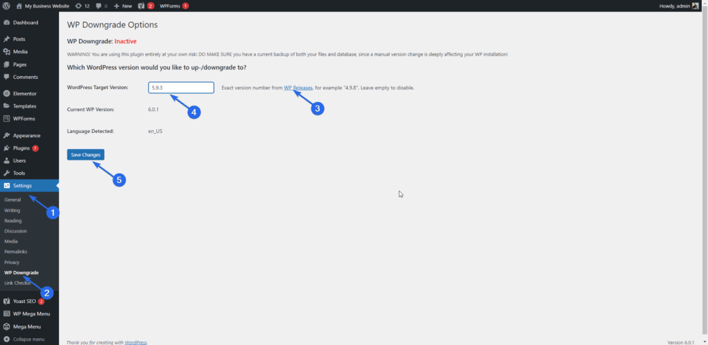 Configuración de degradación de WP