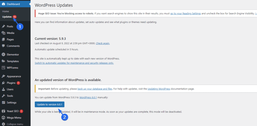 Actualizaciones de WordPress