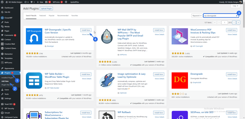 Agregar nueva página de complementos - degradar wordpress