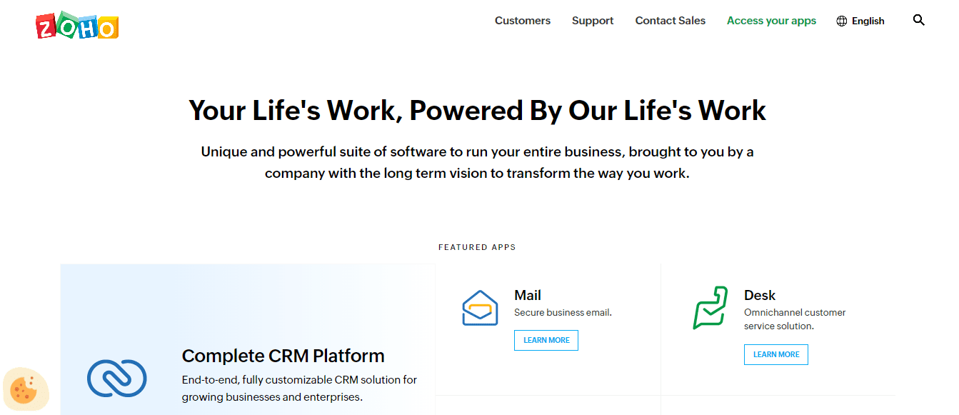 Zoho CRMのホームページ