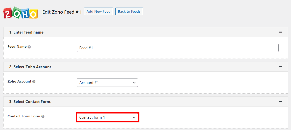 Zoho フィードの詳細を入力する