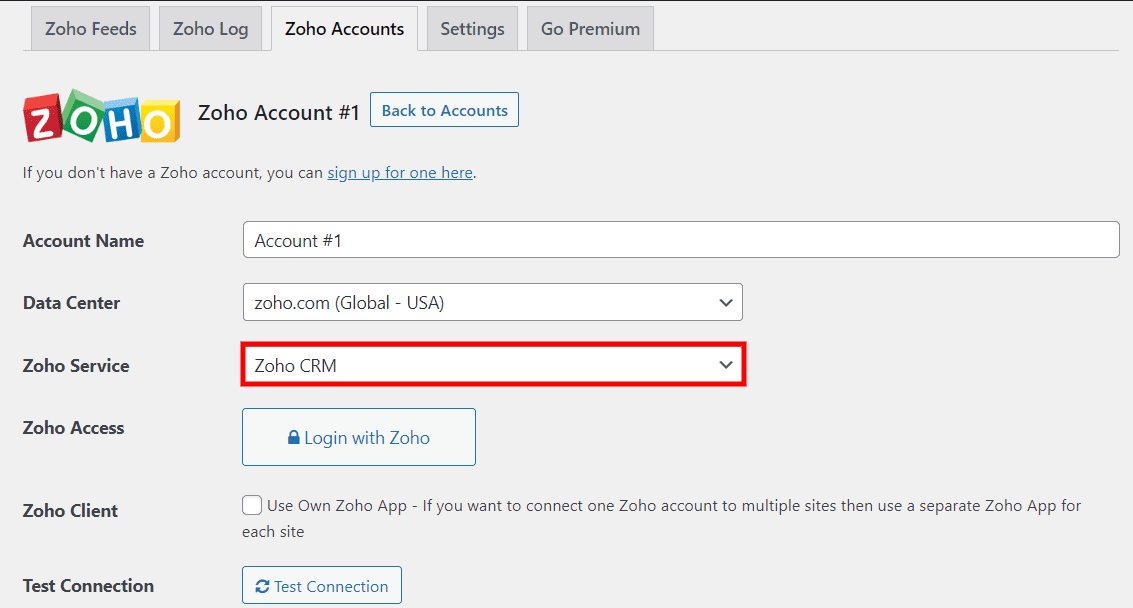 Zoho アカウントの詳細