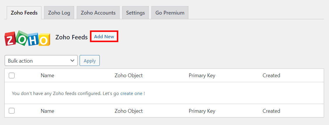 新しい Zoho フィード オプションを追加