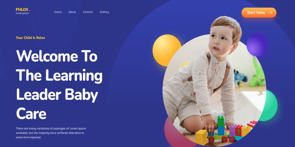 Шаблон детского сада темы Phlox WordPress