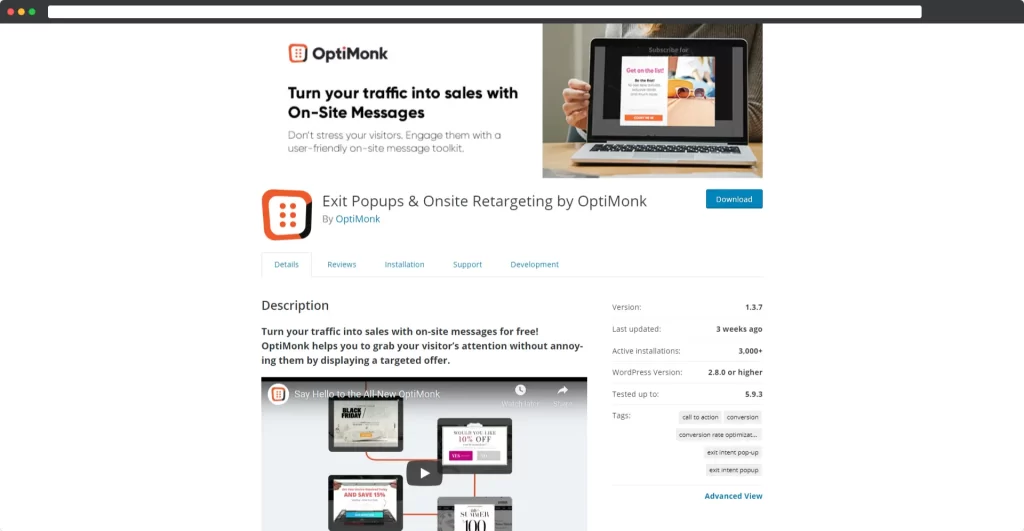 OptiMonk による終了ポップアップとオンサイト リターゲティング
