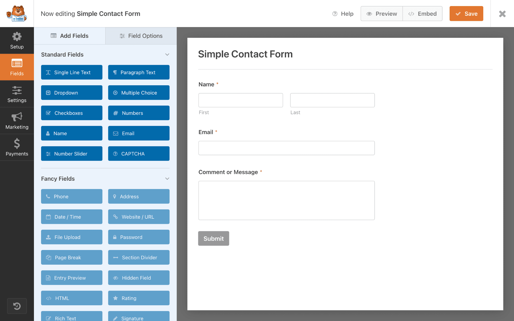 Generatorul de formulare de contact WP Forms