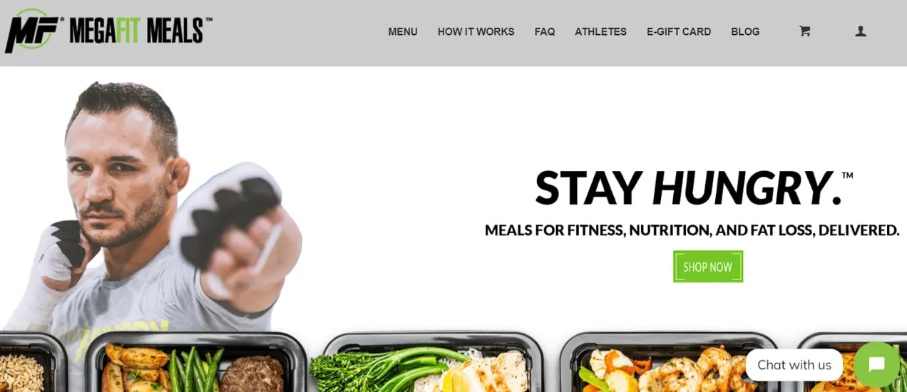 Design da página inicial do MegaFit Meals