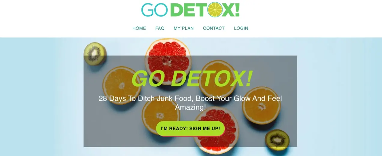 Vai Detox! design da página inicial