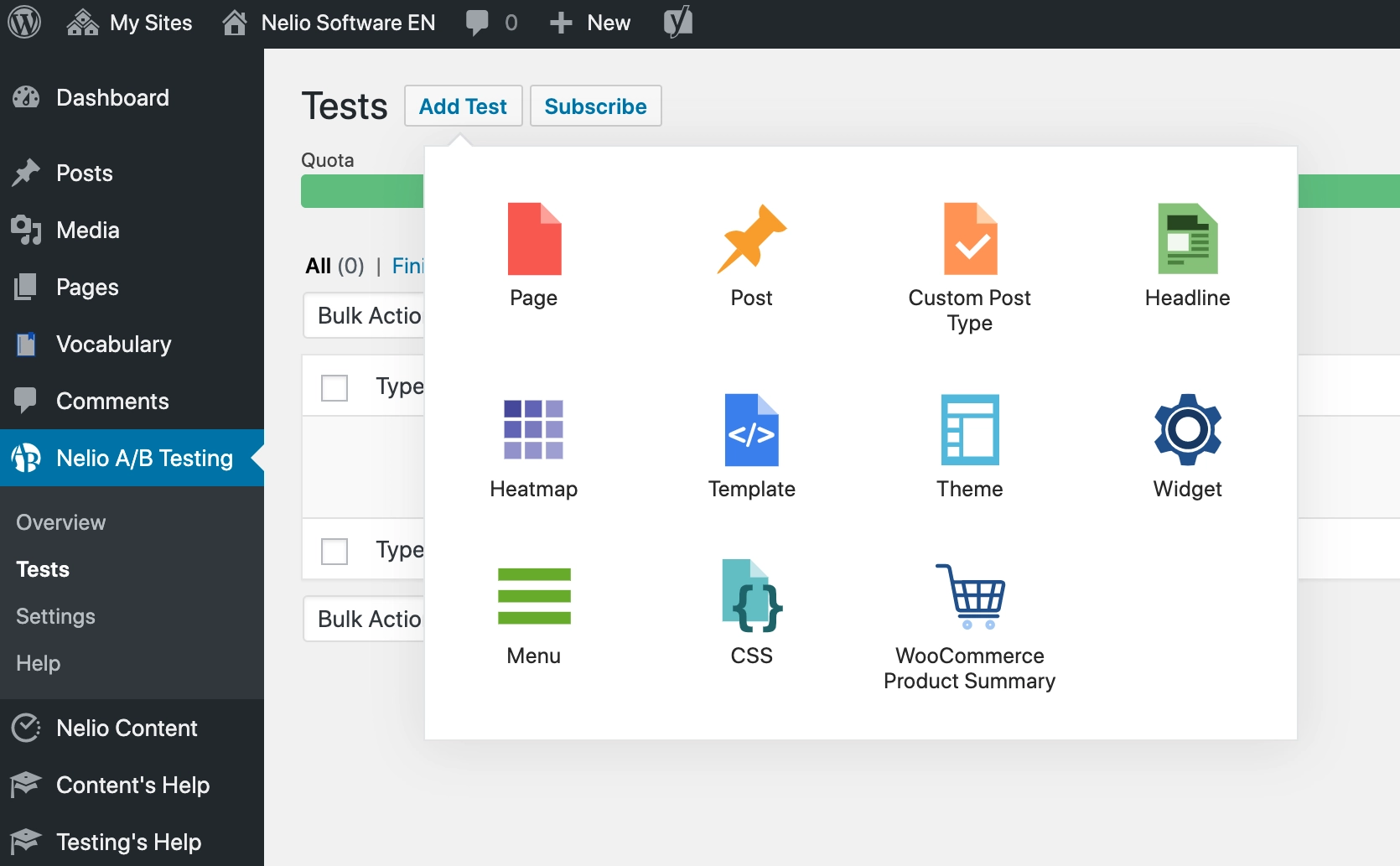 Селектор тестов в Nelio A/B Testing
