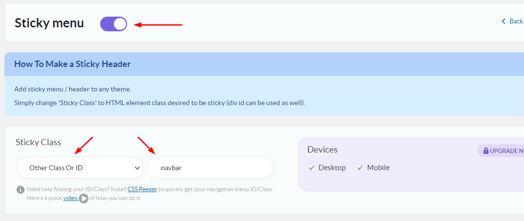 Настройки myStickymenu