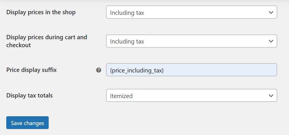 Configurando as opções de exibição nos impostos do WooCommerce